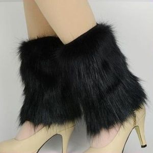 New! Faux Fox Fur Boot Toppers Cuffs Black